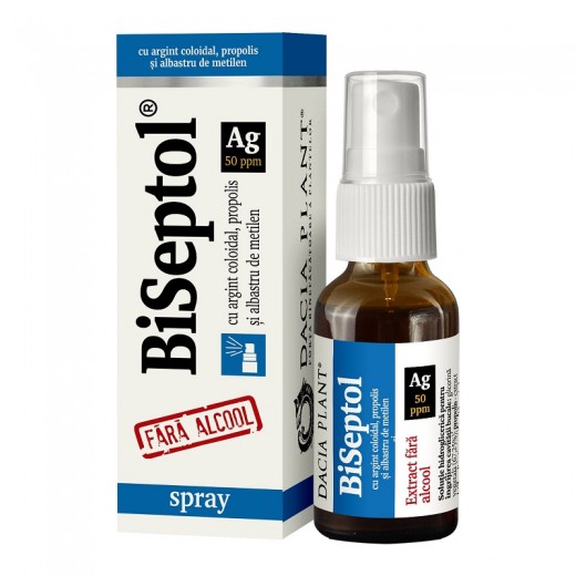 BiSeptol Spray fara Alcool cu Ag Coloidal, 20 ml, Dacia Plant