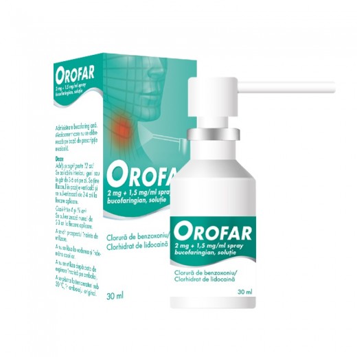 Orofar 2 mg/ml+1,5 mg/ml Spray Bucofaringian, Solutie, 30 ml