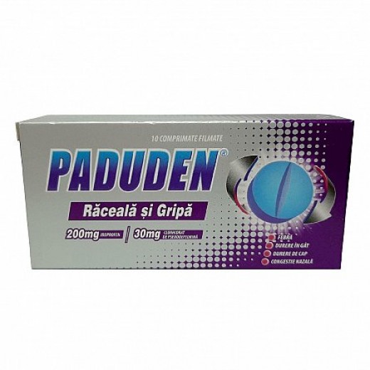 Paduden Raceala si Gripa 200mg/30mg x10 comprimate